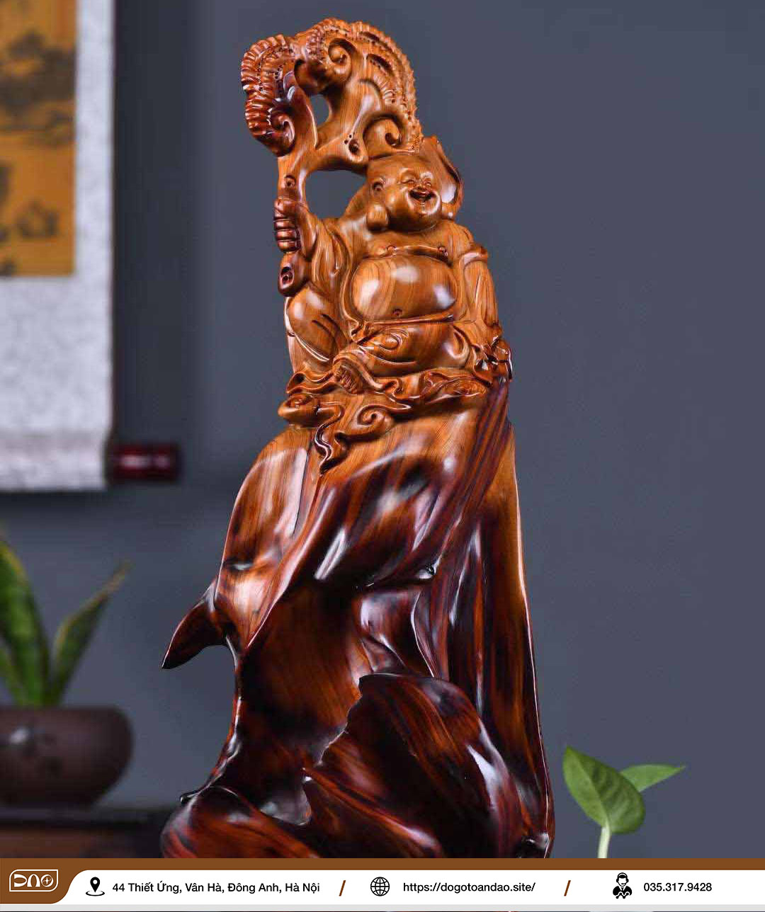 Sản phẩm tượng Phật Di Lặc linh chi gỗ bách nhai