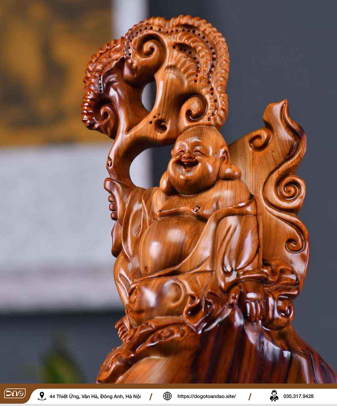 Tượng Phật Di Lặc linh chi gỗ bách nhai để bàn 1