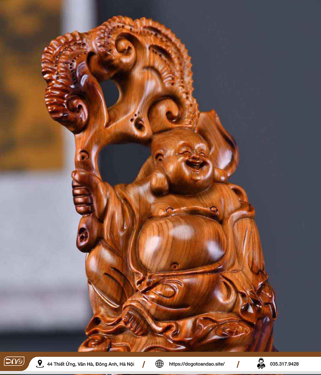 Tượng Phật Di Lặc linh chi gỗ bách nhai để bàn 